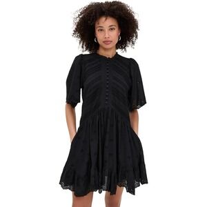 Madewell Black Eyelet Cotton Short Sleeve Button Front Dress Size 00 NWT $158